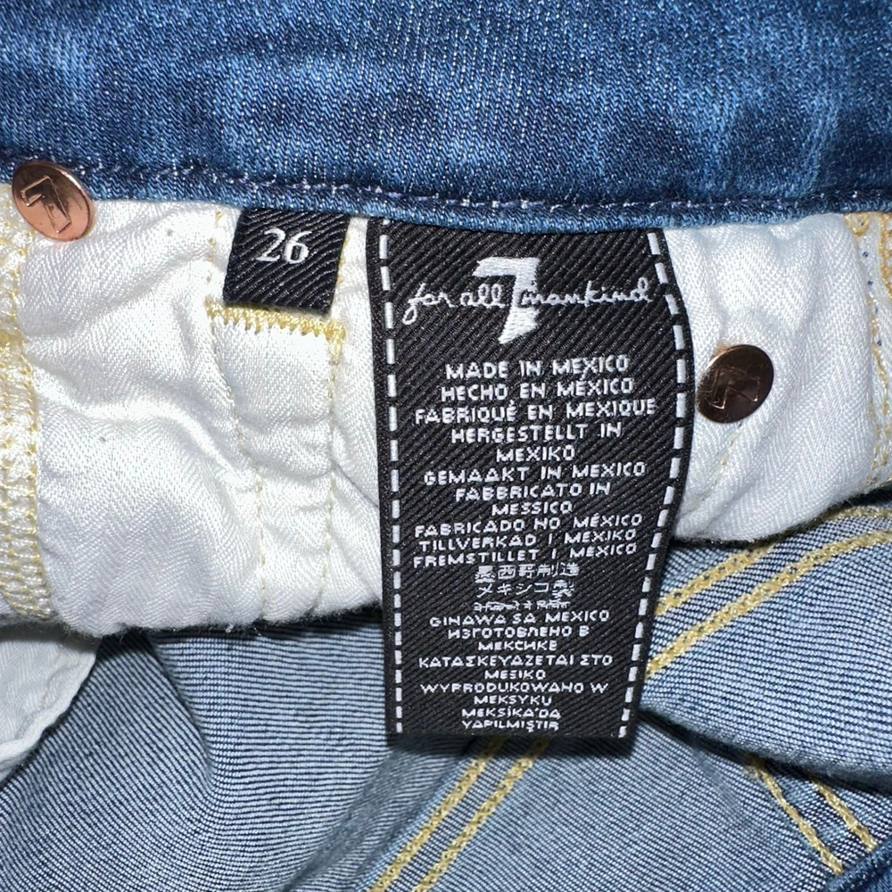 Women's 7 For All Mankind Blue Gold Stitch A Pocket Flare Jeans Size 26 - Picture 14 of 16